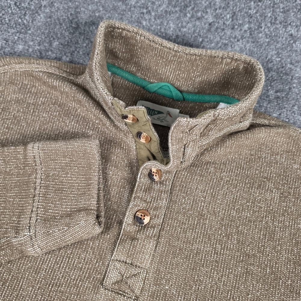 Wellen High Tide Organic Fleece Pullover Mens M Brown Knit 1/4 Button Mock Neck